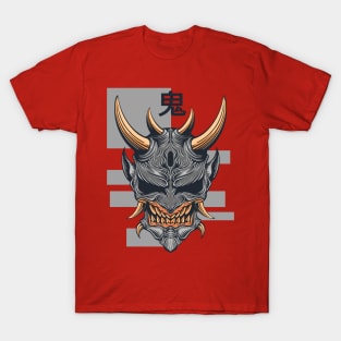 oni mask red samurai girl scary T-Shirt